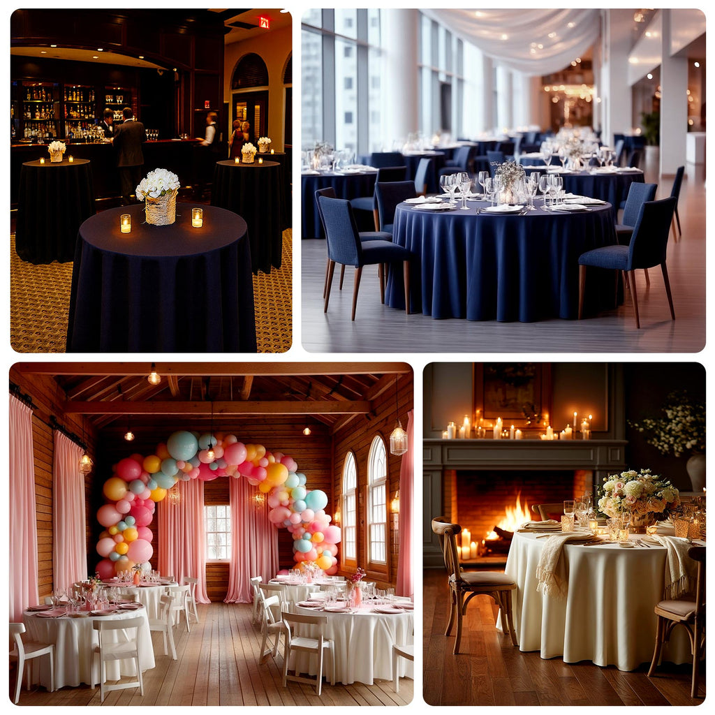 Fire Retardant Scuba Tablecloth â€“ 120" Round Ivory, Wrinkle Free, Stain Resistant, Seamless Polyester Cover - Bell Racket Store