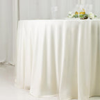 Fire Retardant Scuba Tablecloth â€“ 120" Round Ivory, Wrinkle Free, Stain Resistant, Seamless Polyester Cover - Bell Racket Store