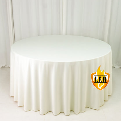 Fire Retardant Scuba Tablecloth â€“ 120" Round Ivory, Wrinkle Free, Stain Resistant, Seamless Polyester Cover - Bell Racket Store