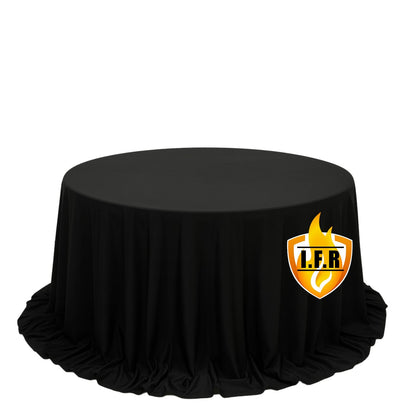 Fire Retardant Scuba Tablecloth â€“ 132" Round Black, Wrinkle Free, Stain Resistant, Seamless Polyester Cover - Bell Racket Store