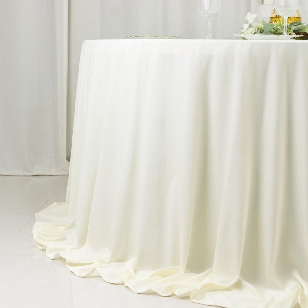 Fire Retardant Scuba Tablecloth â€“ 132" Round Ivory, Wrinkle Free, Stain Resistant, Seamless Polyester Cover - Bell Racket Store