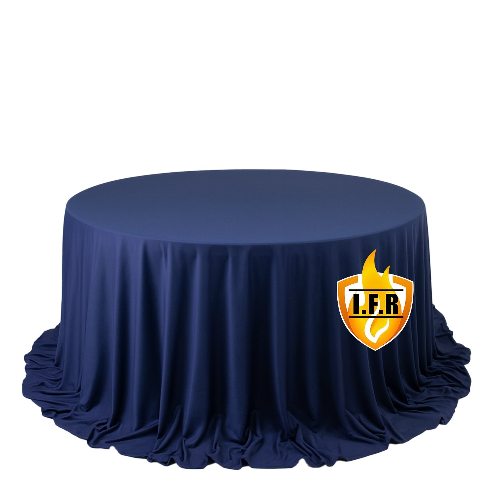 Fire Retardant Scuba Tablecloth â€“ 132" Round Navy Blue, Wrinkle Free, Stain Resistant, Seamless Polyester Cover - Bell Racket Store
