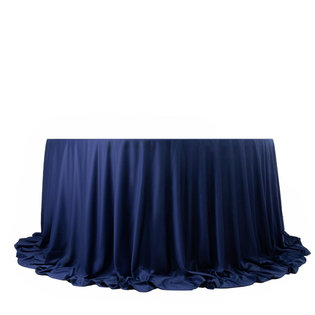 Fire Retardant Scuba Tablecloth â€“ 132" Round Navy Blue, Wrinkle Free, Stain Resistant, Seamless Polyester Cover - Bell Racket Store