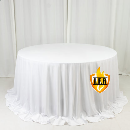 Fire Retardant Scuba Tablecloth â€“ 132" Round White, Wrinkle Free, Stain Resistant, Seamless Polyester Cover - Bell Racket Store
