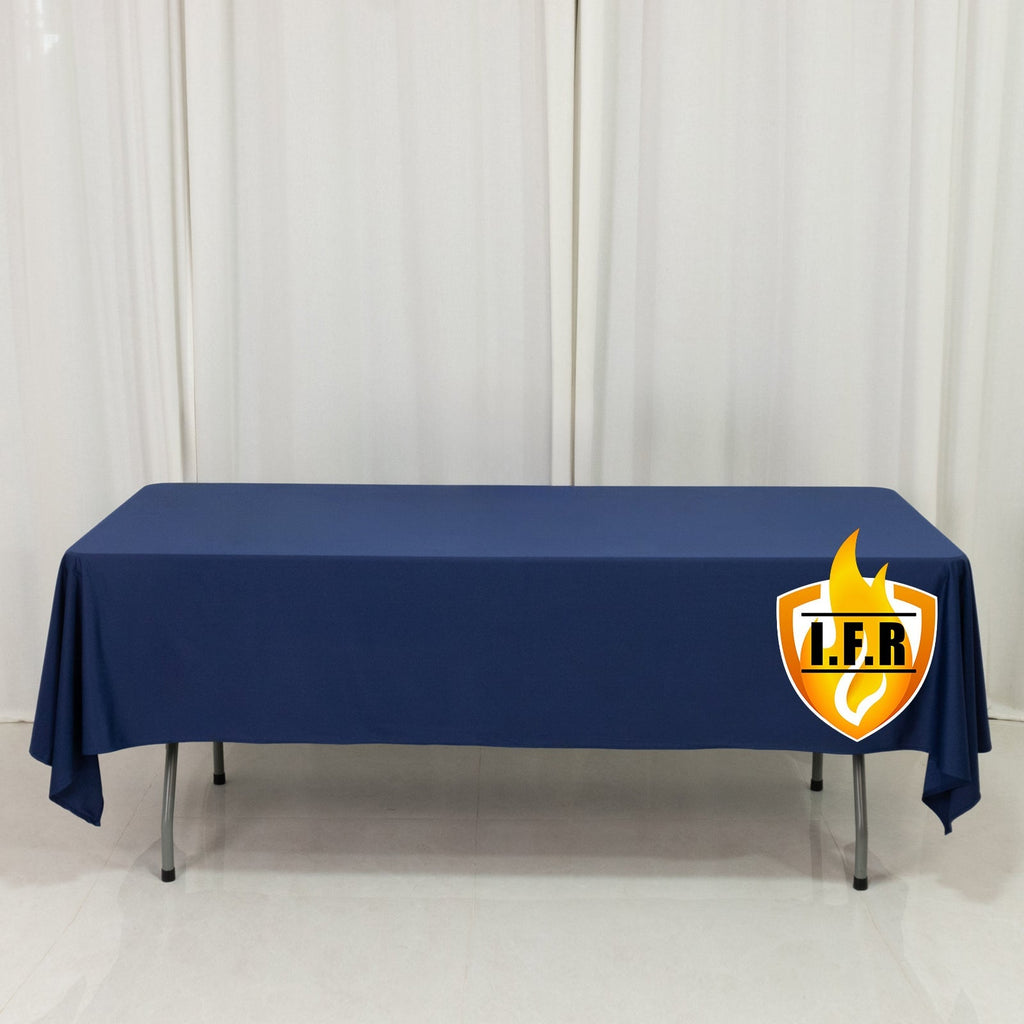 Fire Retardant Scuba Tablecloth â€“ 60"x102" Rectangle Navy Blue, Wrinkle Free, Stain Resistant Polyester Cover - Bell Racket Store