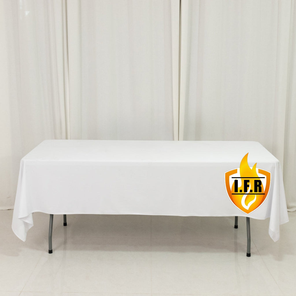 Fire Retardant Scuba Tablecloth â€“ 60"x102" Rectangle White, Wrinkle Free, Stain Resistant Polyester Cover - Bell Racket Store