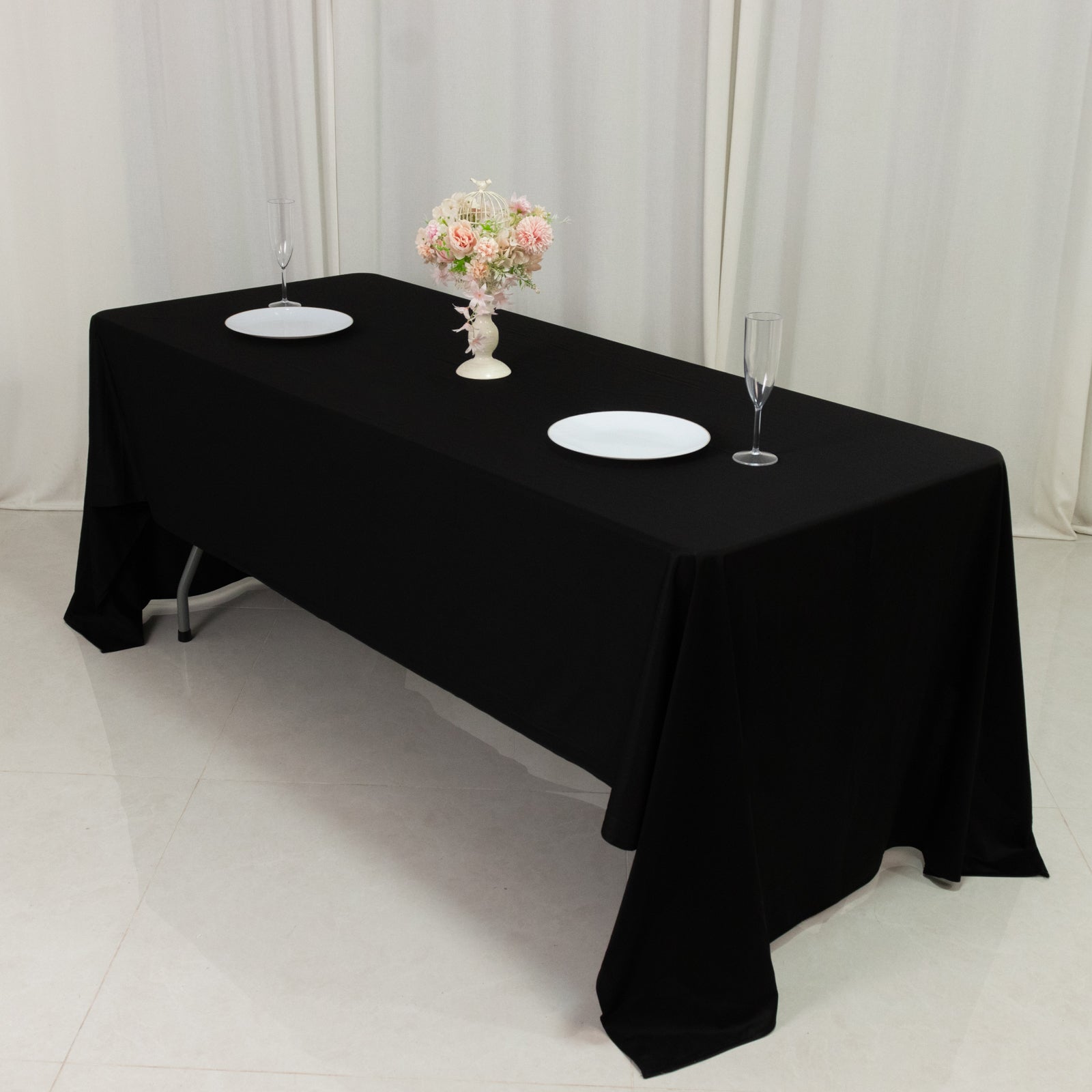 Fire Retardant Scuba Tablecloth â€“ 60"x126" Rectangle Black, Wrinkle Free, Stain Resistant Polyester Cover - Bell Racket Store