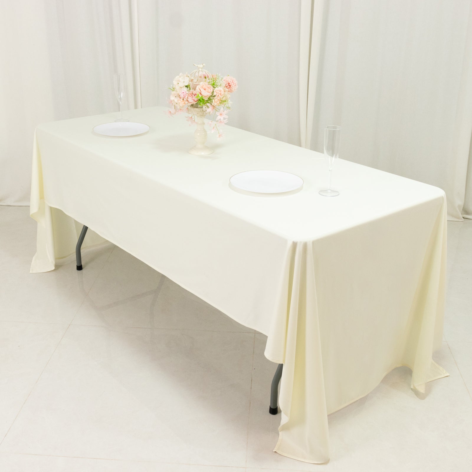 Fire Retardant Scuba Tablecloth â€“ 60"x126" Rectangle Ivory, Wrinkle Free, Stain Resistant Polyester Cover - Bell Racket Store