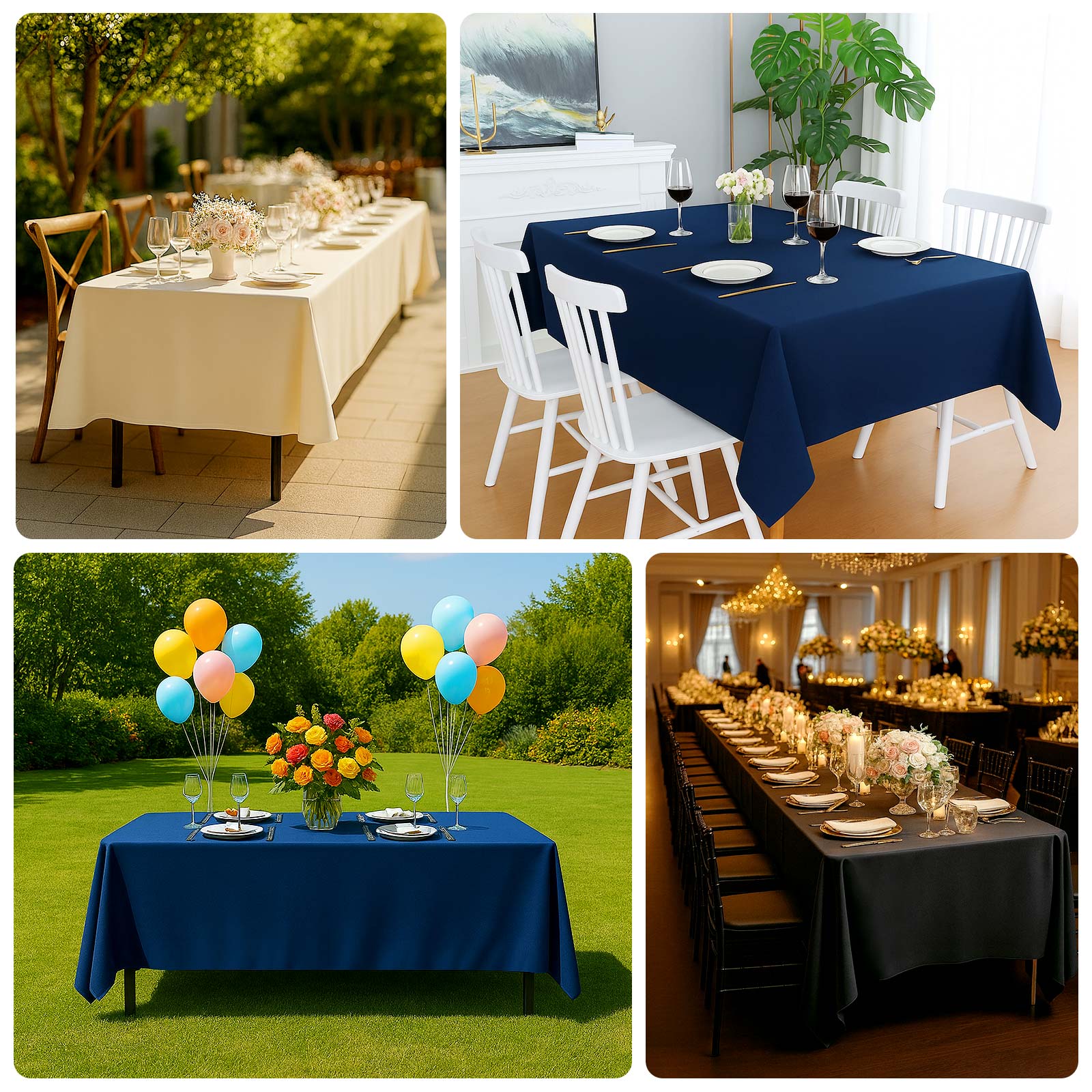 Fire Retardant Scuba Tablecloth â€“ 60"x126" Rectangle Navy Blue, Wrinkle Free, Stain Resistant Polyester Cover - Bell Racket Store