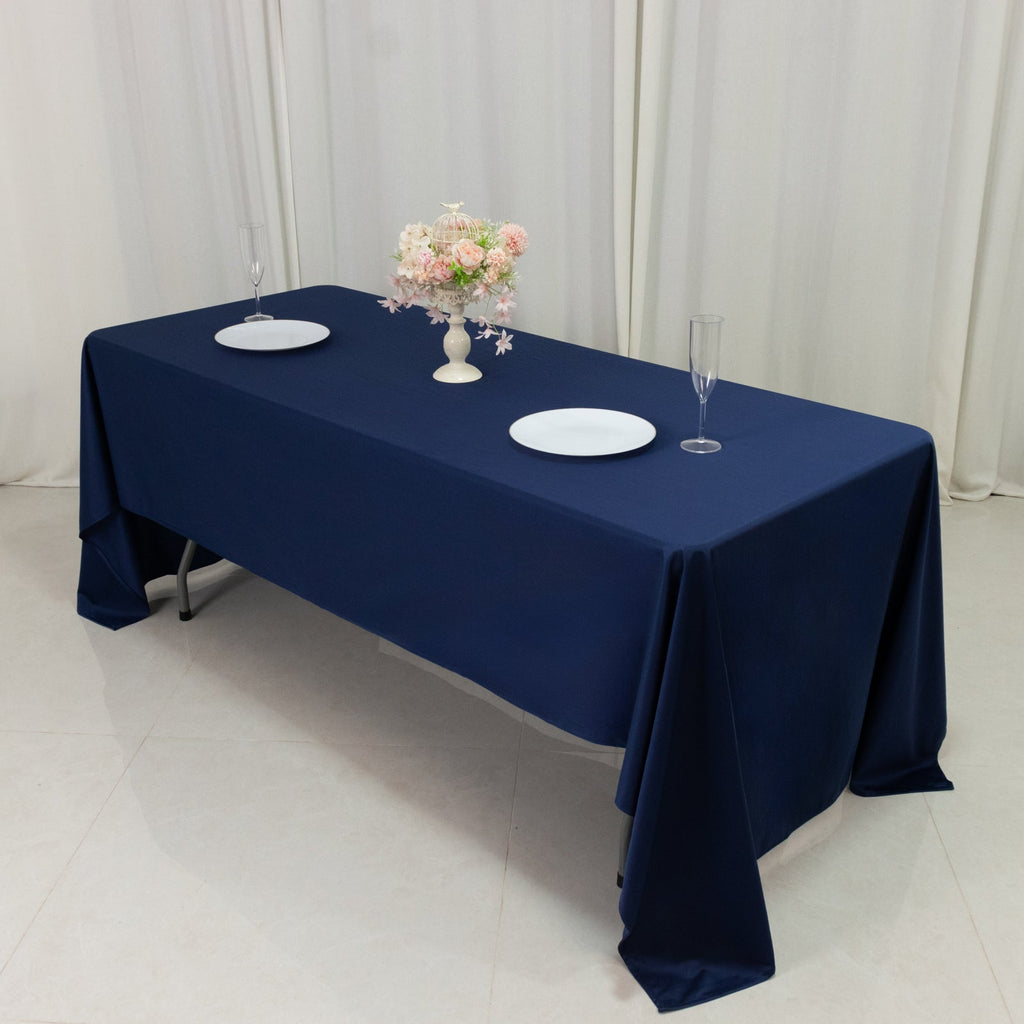 Fire Retardant Scuba Tablecloth â€“ 60"x126" Rectangle Navy Blue, Wrinkle Free, Stain Resistant Polyester Cover - Bell Racket Store