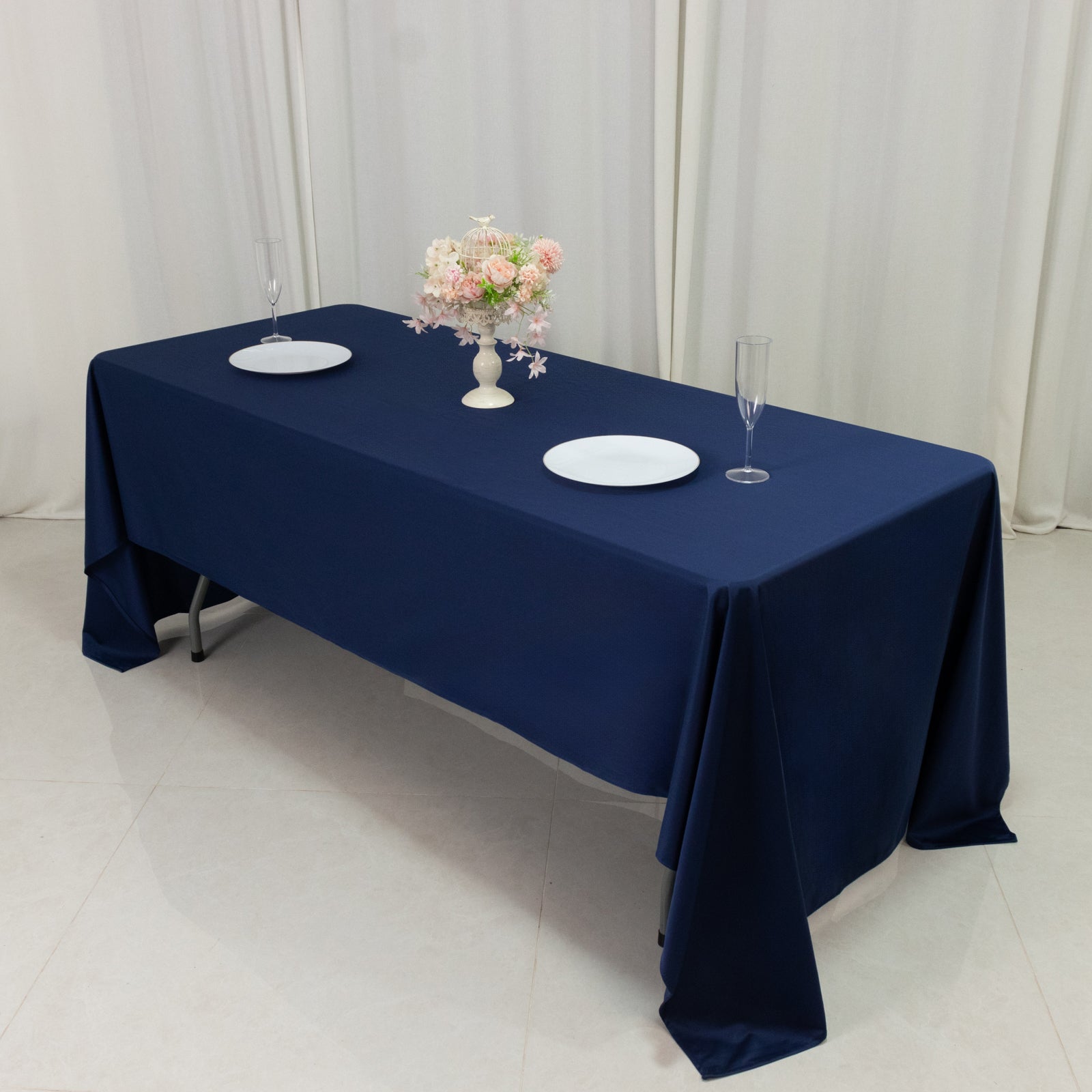 Fire Retardant Scuba Tablecloth â€“ 60"x126" Rectangle Navy Blue, Wrinkle Free, Stain Resistant Polyester Cover - Bell Racket Store