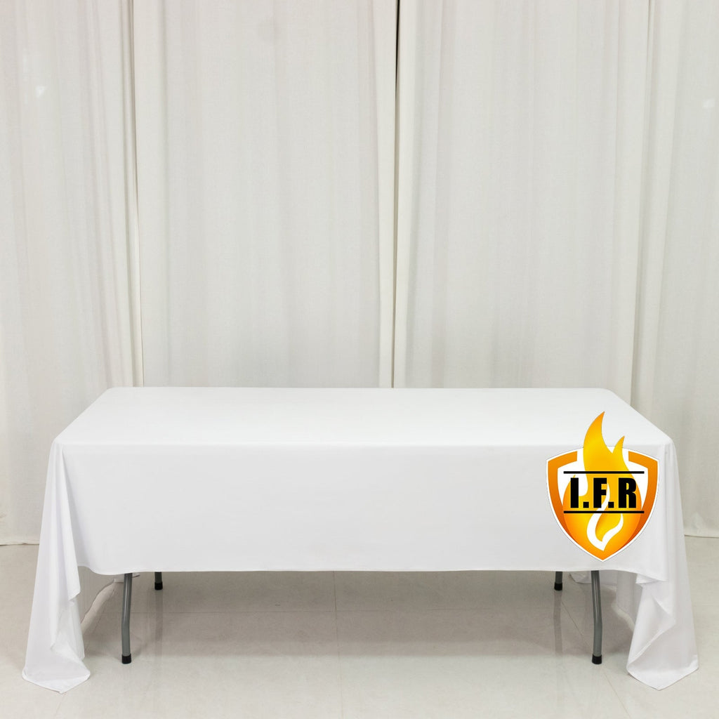 Fire Retardant Scuba Tablecloth â€“ 60"x126" Rectangle White, Wrinkle Free, Stain Resistant Polyester Cover - Bell Racket Store