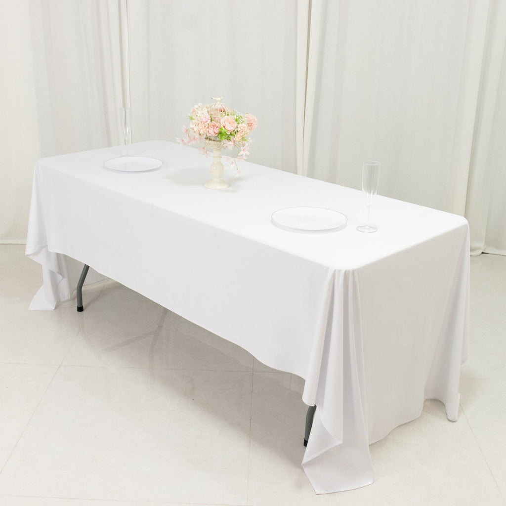 Fire Retardant Scuba Tablecloth â€“ 60"x126" Rectangle White, Wrinkle Free, Stain Resistant Polyester Cover - Bell Racket Store