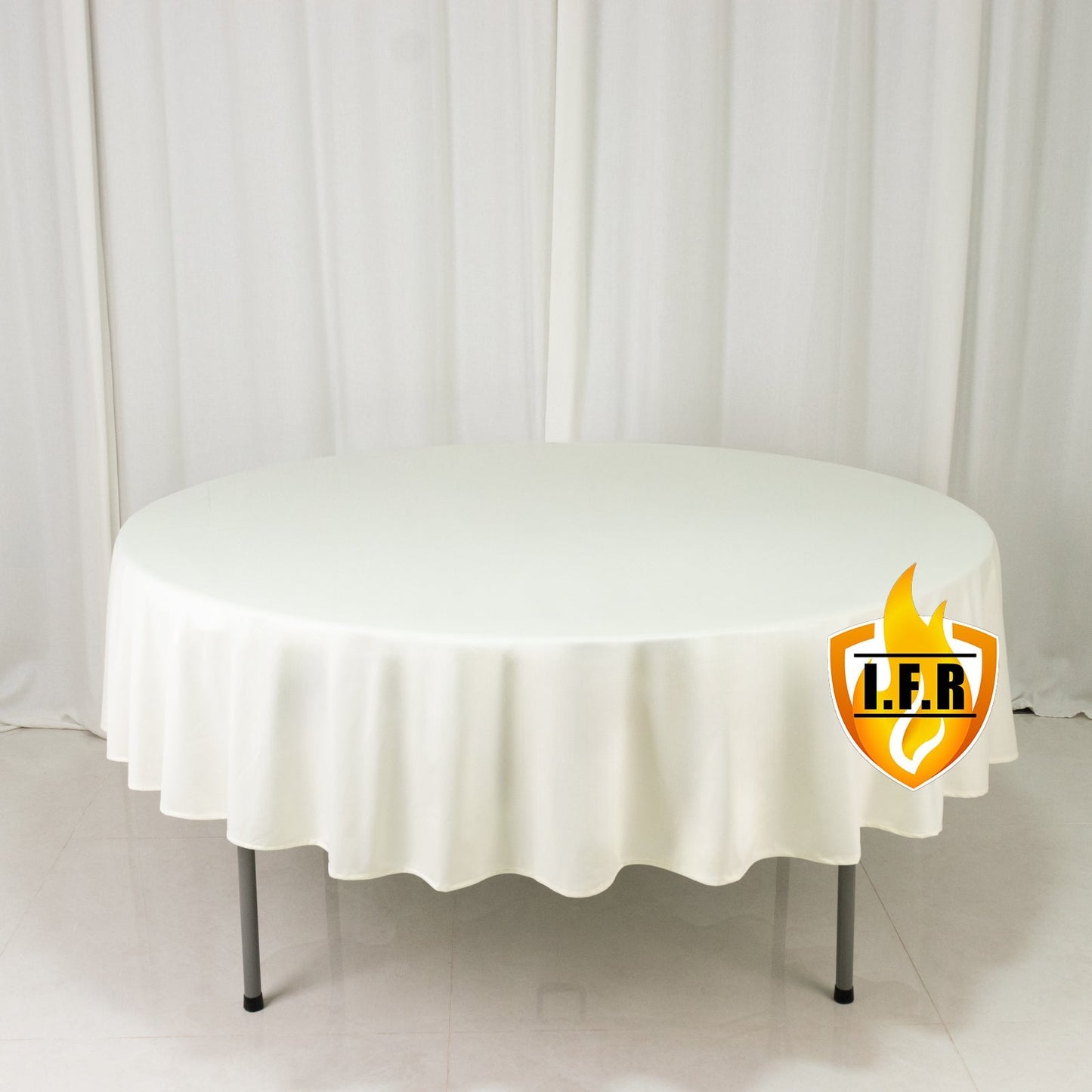 Fire Retardant Scuba Tablecloth â€“ 90" Round Ivory, Wrinkle Free, Stain Resistant Polyester Cover - Bell Racket Store