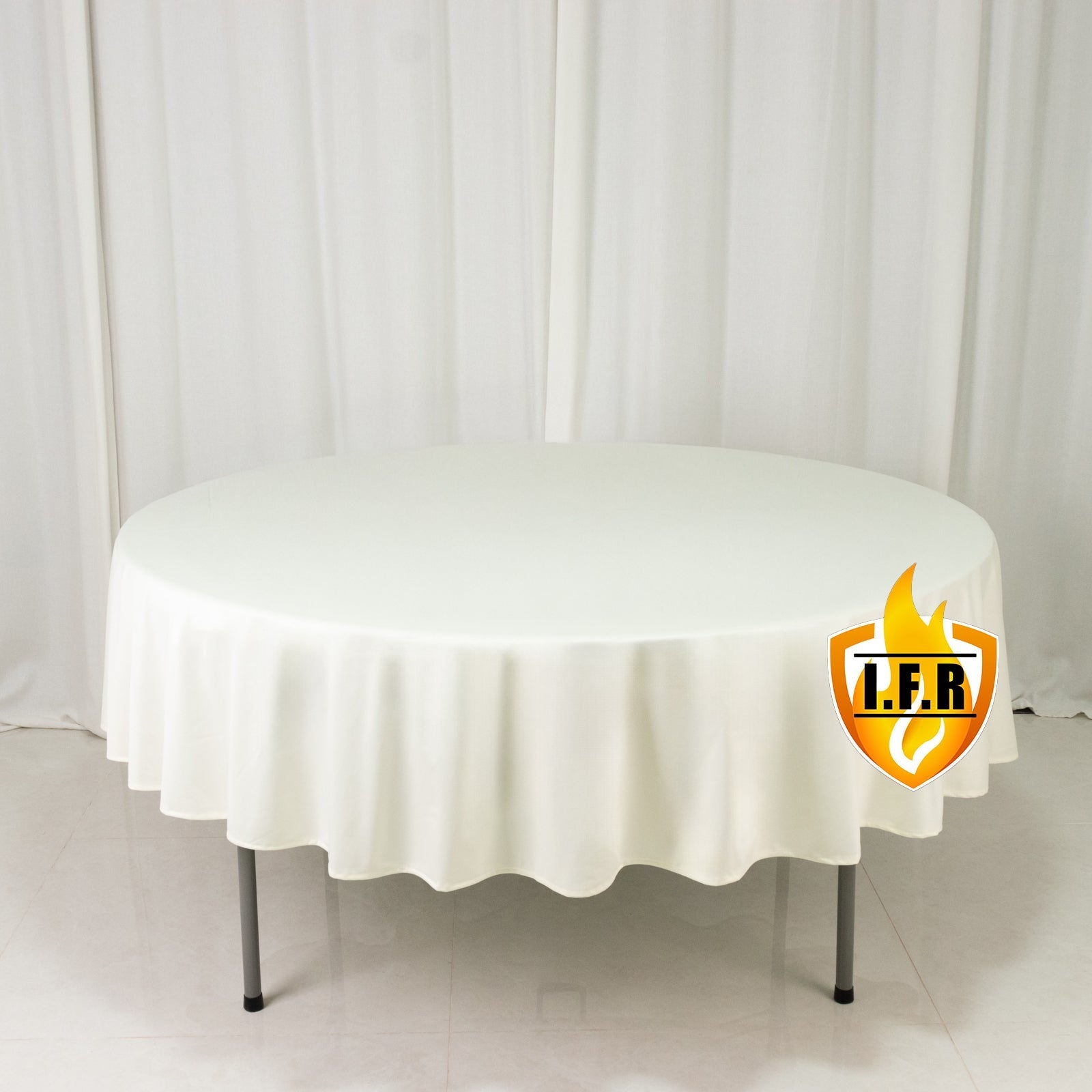 Fire Retardant Scuba Tablecloth â€“ 90" Round Ivory, Wrinkle Free, Stain Resistant Polyester Cover - Bell Racket Store