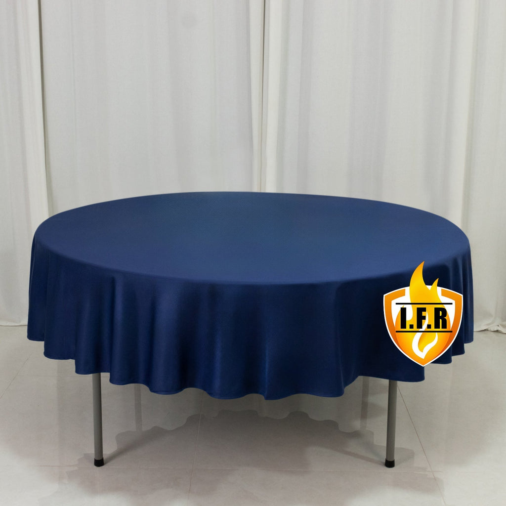Fire Retardant Scuba Tablecloth â€“ 90" Round Navy Blue, Wrinkle Free, Stain Resistant Polyester Cover - Bell Racket Store