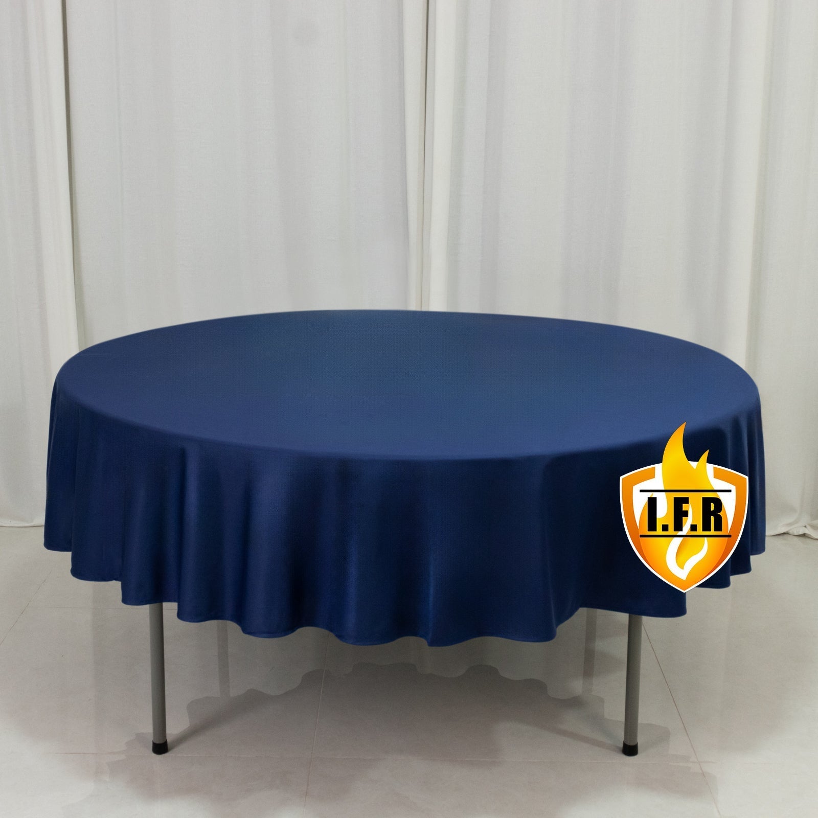 Fire Retardant Scuba Tablecloth â€“ 90" Round Navy Blue, Wrinkle Free, Stain Resistant Polyester Cover - Bell Racket Store