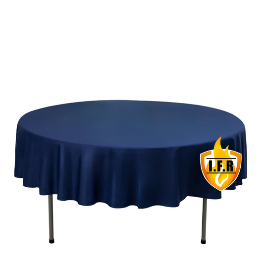 Fire Retardant Scuba Tablecloth â€“ 90" Round Navy Blue, Wrinkle Free, Stain Resistant Polyester Cover - Bell Racket Store