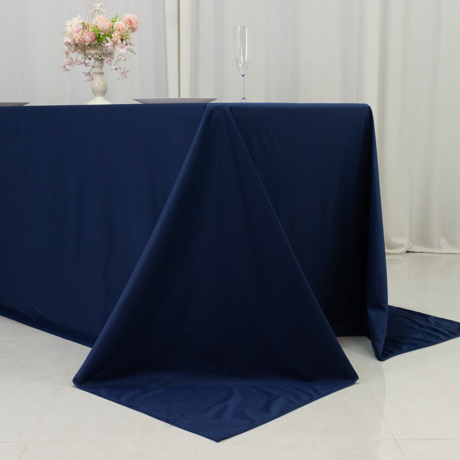 Fire Retardant Scuba Tablecloth â€“ 90"x132" Rectangle Navy Blue, Wrinkle Free, Stain Resistant, Seamless Polyester Cover - Bell Racket Store