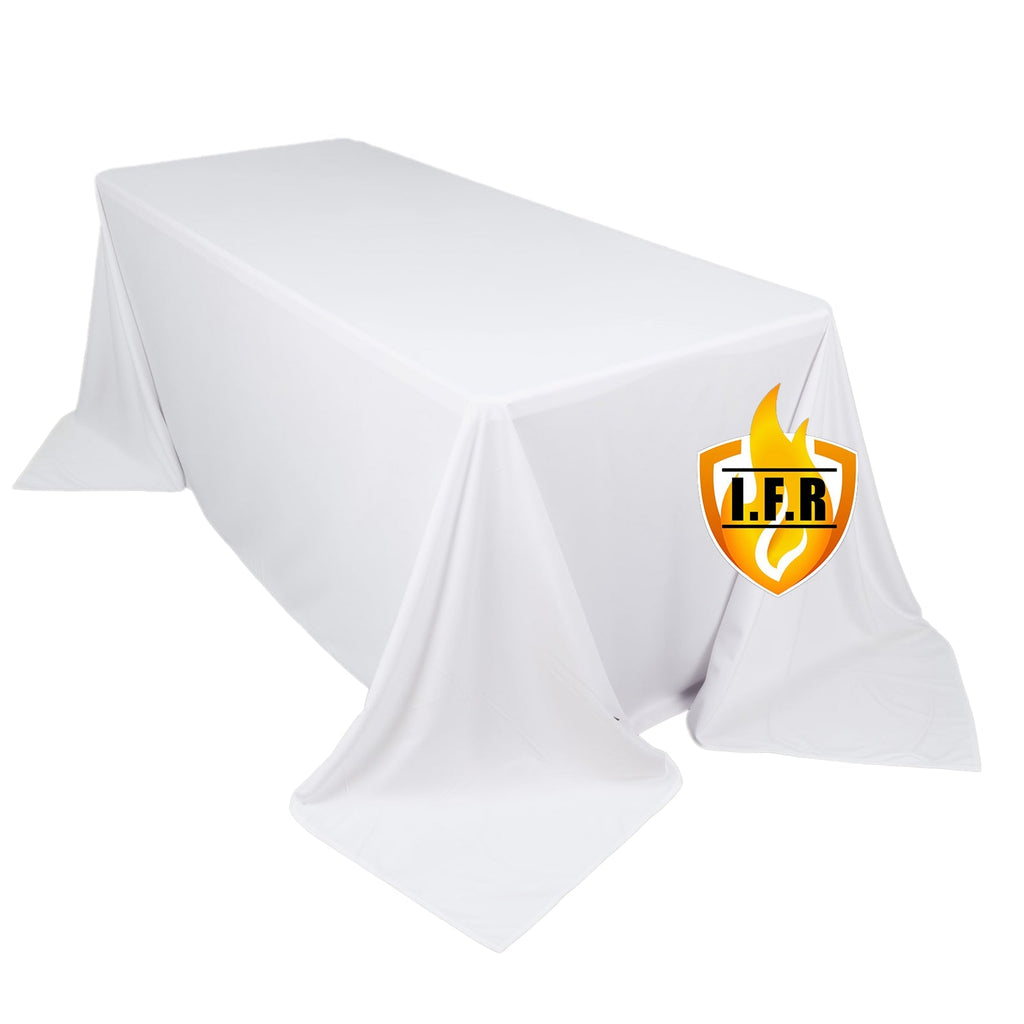 Fire Retardant Scuba Tablecloth â€“ 90"x132" Rectangle White, Wrinkle Free, Stain Resistant, Seamless Polyester Cover - Bell Racket Store