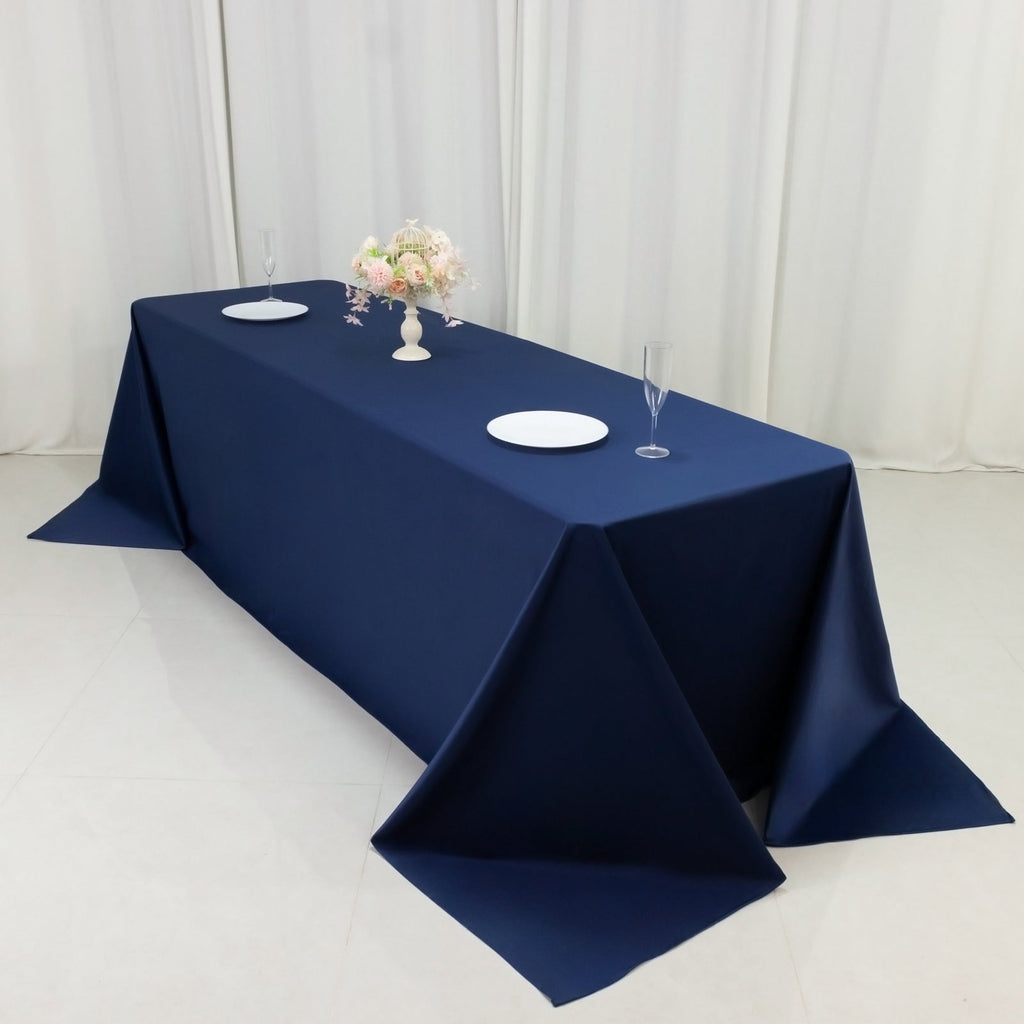 Fire Retardant Scuba Tablecloth â€“ 90"x156" Rectangle Navy Blue, Wrinkle Free, Stain Resistant, Seamless Polyester Cover - Bell Racket Store