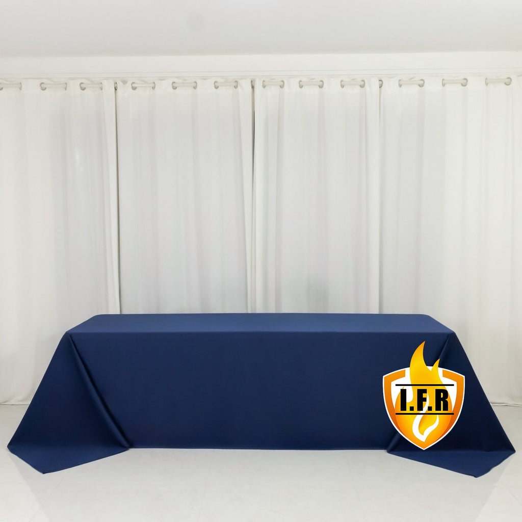 Fire Retardant Scuba Tablecloth â€“ 90"x156" Rectangle Navy Blue, Wrinkle Free, Stain Resistant, Seamless Polyester Cover - Bell Racket Store