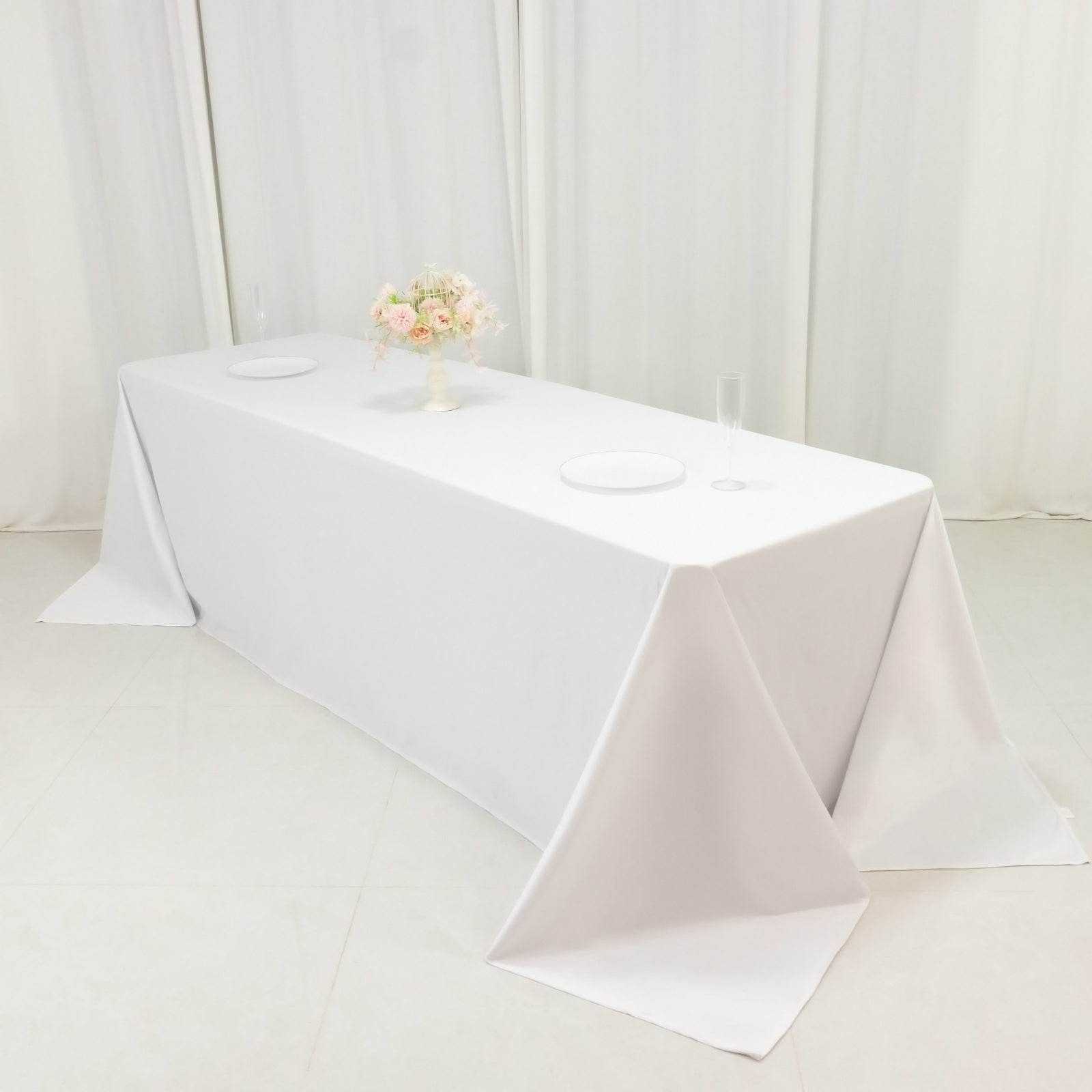 Fire Retardant Scuba Tablecloth â€“ 90"x156" Rectangle White, Wrinkle Free, Stain Resistant, Seamless Polyester Cover - Bell Racket Store