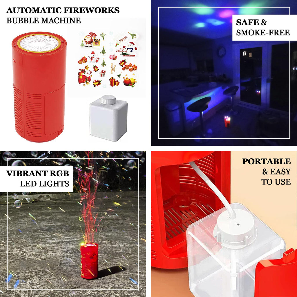 Fireworks Bubble Machine with RGB Lights and Realistic Sound â€“ 8.5â€ Automatic Bubble Blower for Kids, 20 holes 240ml Solution - Bell Racket Store