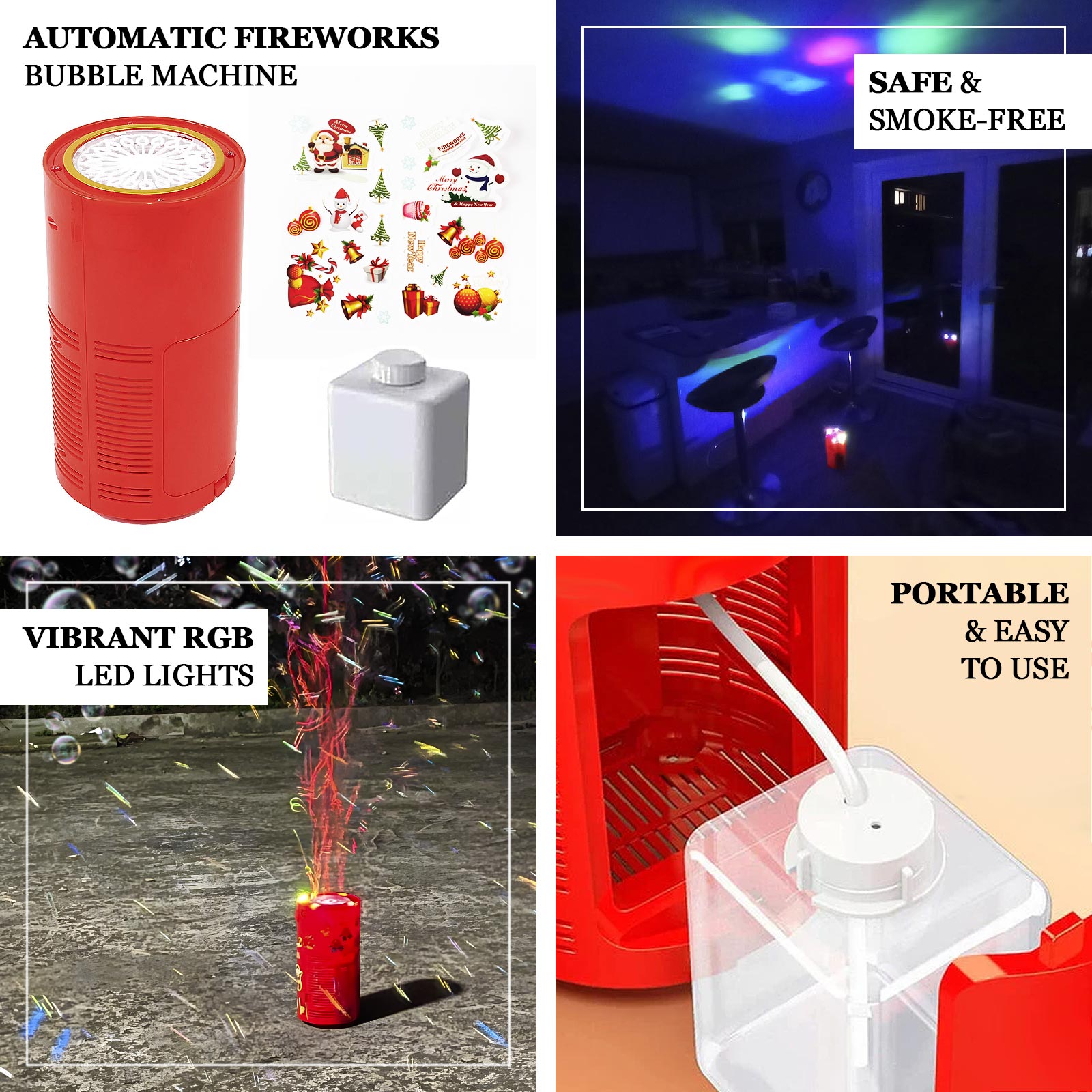 Fireworks Bubble Machine with RGB Lights and Realistic Sound â€“ 8.5â€ Automatic Bubble Blower for Kids, 20 holes 240ml Solution - Bell Racket Store