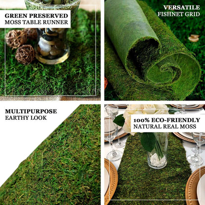 Moss 14"x48" Table Runner Green - Natural Preserved Design with Fishnet Grid for Unique Events