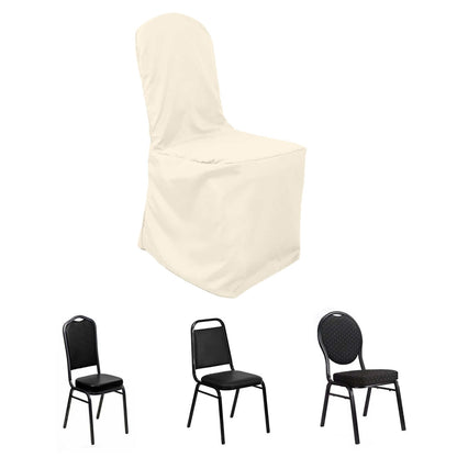 Polyester Slip On Banquet Chair Covers Beige - Stain-Resistant Reusable Durable Fabric
