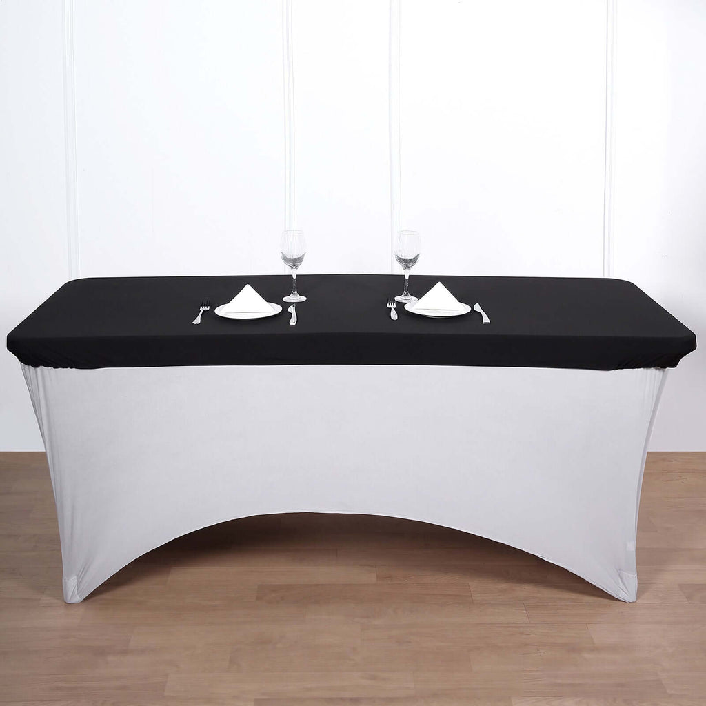 Spandex Rectangle 96"x30" Tablecloth Top Cover Black - Stretchy, Wrinkle Free & Fitted Table Topper