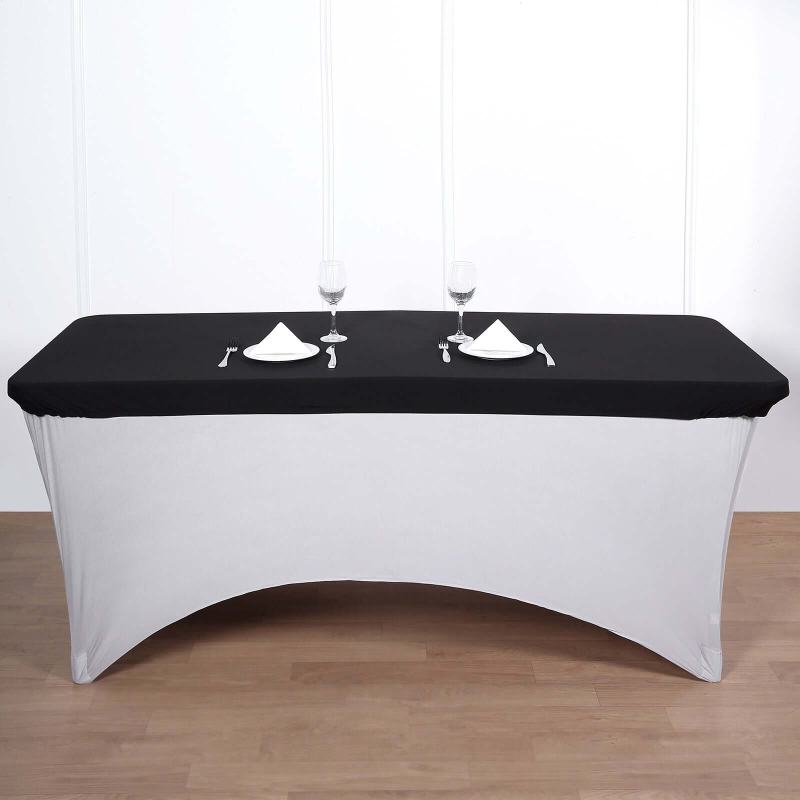 Spandex Rectangle 96"x30" Tablecloth Top Cover Black - Stretchy, Wrinkle Free & Fitted Table Topper