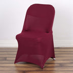 Stretch Spandex Chair Cover Burgundy for Folding Chairs - Reusable & Wrinkle-Resistant 160GSM Fitted Slipcover