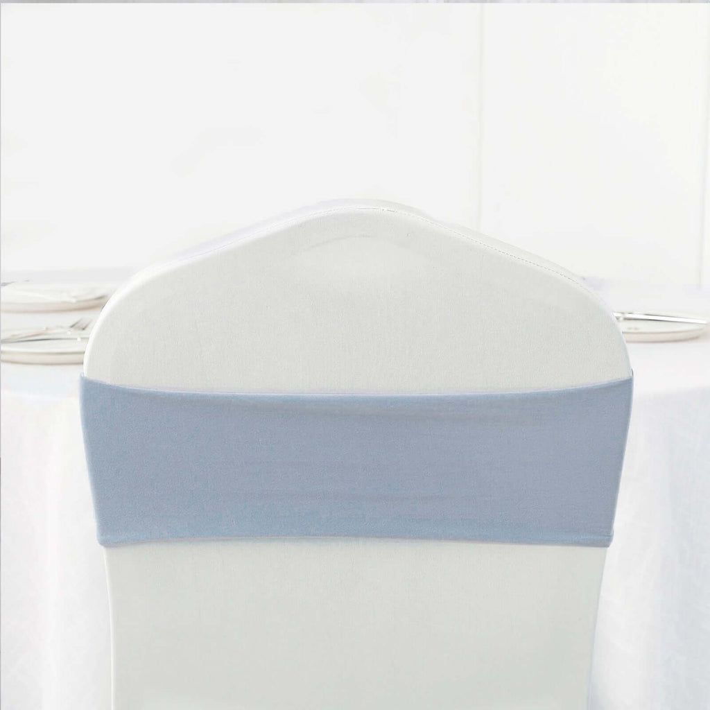 5 Pack Stretch Spandex Chair Sashes Dusty Blue - Fitted Finish Two Ply Heavy Duty Chair Bands 5"x12"