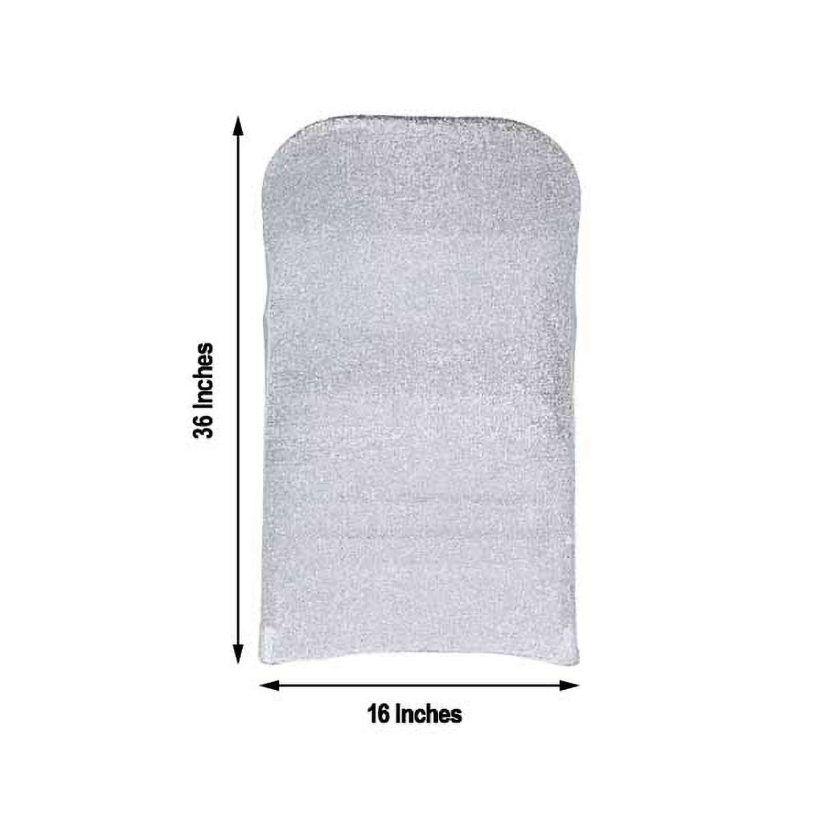 Stretch Spandex Chair Cover Silver for Folding Chairs - Metallic Shimmer Tinsel Back Design Fitted Slipcover