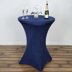 Spandex 30" Round Cocktail Table Cover Navy Blue - Easy to Maintain Stretch Fitted Highboy Tablecloth