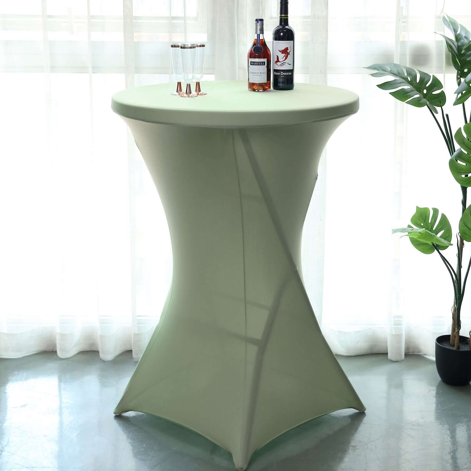 Spandex 30" Round Cocktail Table Cover Sage Green - Easy to Maintain Stretch Fitted Highboy Tablecloth