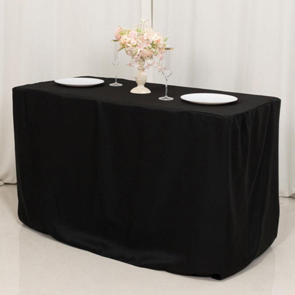 Fitted Polyester 48"x24"x30" Rectangle Tablecloth Black - Durable and Sleek for Events - Bell Racket Store