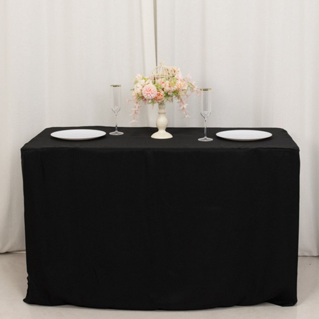 Fitted Polyester 48"x24"x30" Rectangle Tablecloth Black - Durable and Sleek for Events - Bell Racket Store