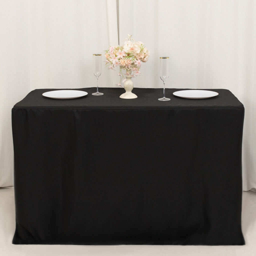 Fitted Polyester 48"x24"x42" Rectangle Tablecloth Black - Snug Fit for Elevated Tables - Bell Racket Store