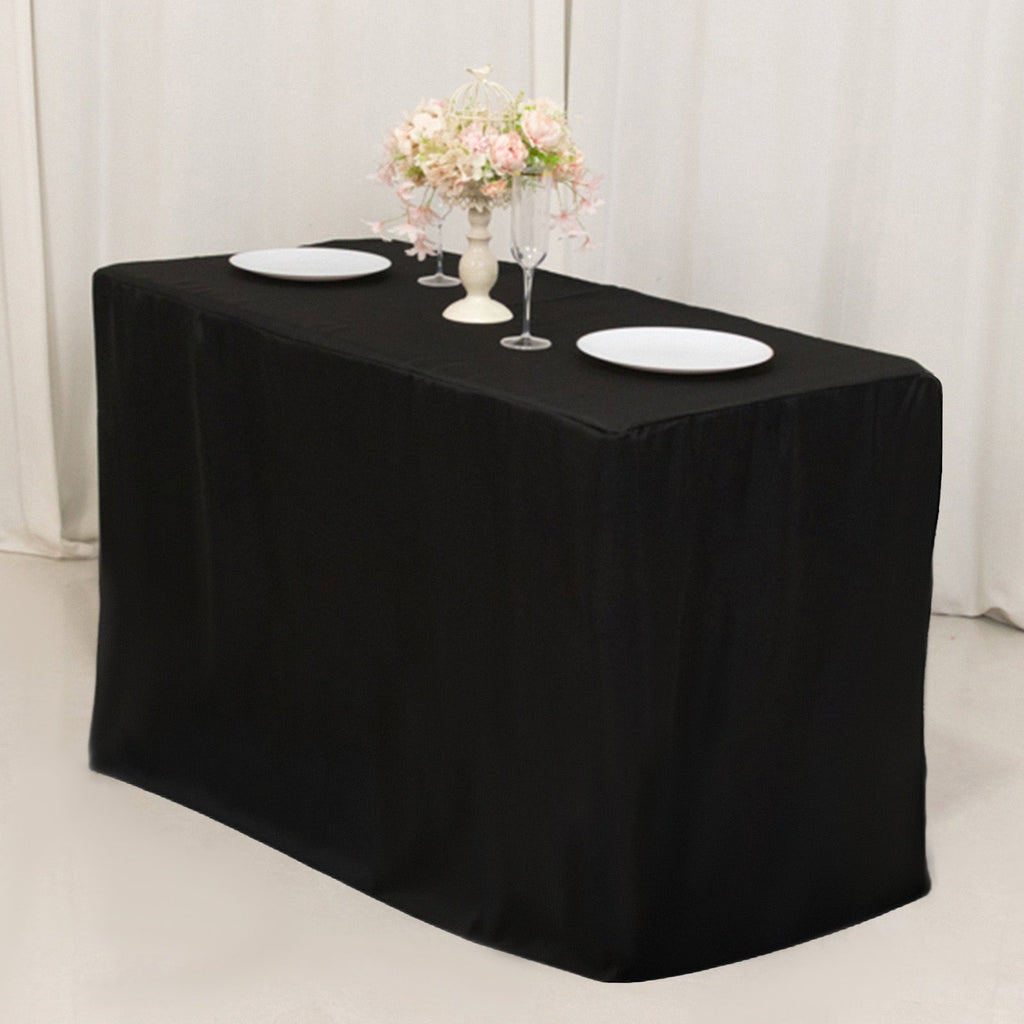 Fitted Polyester 48"x24"x42" Rectangle Tablecloth Black - Snug Fit for Elevated Tables - Bell Racket Store