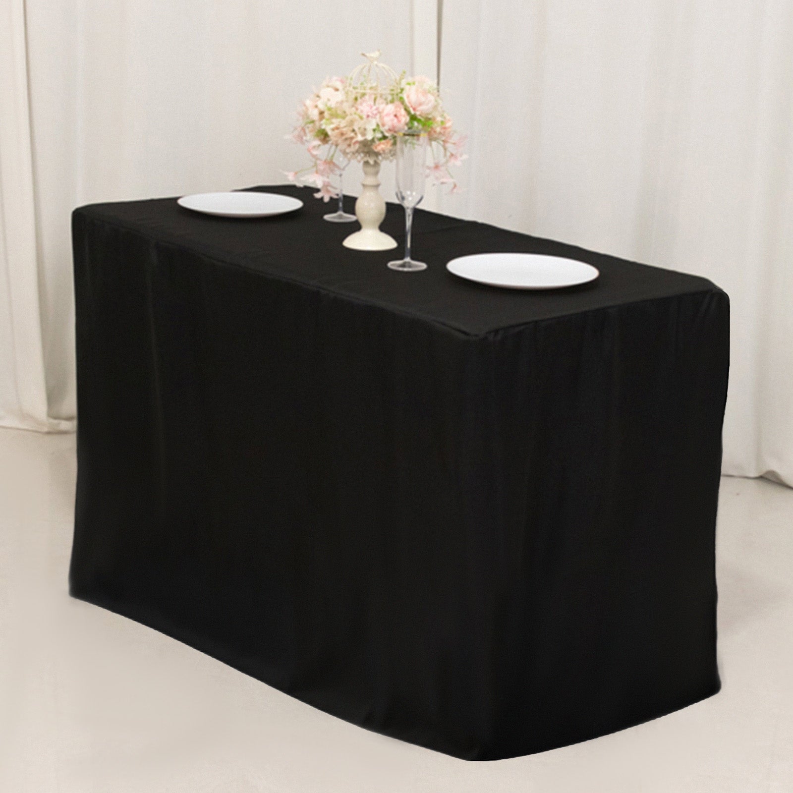 Fitted Polyester 48"x24"x42" Rectangle Tablecloth Black - Snug Fit for Elevated Tables - Bell Racket Store