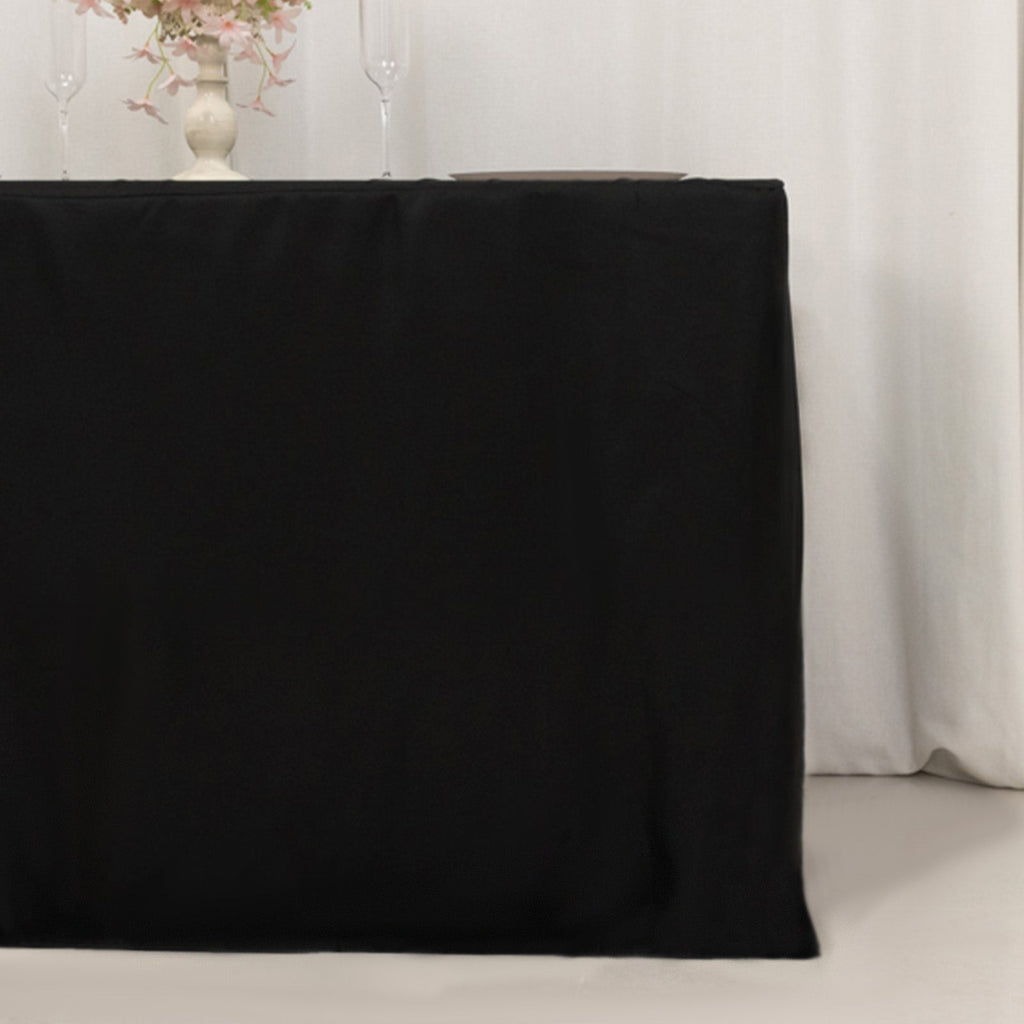 Fitted Polyester 48"x24"x42" Rectangle Tablecloth Black - Snug Fit for Elevated Tables - Bell Racket Store