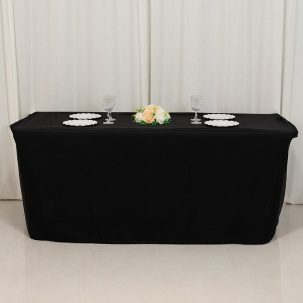 Fitted Polyester 72"x24"x30" Rectangle Tablecloth Black - Perfect Fit for Special Size Tables - Bell Racket Store