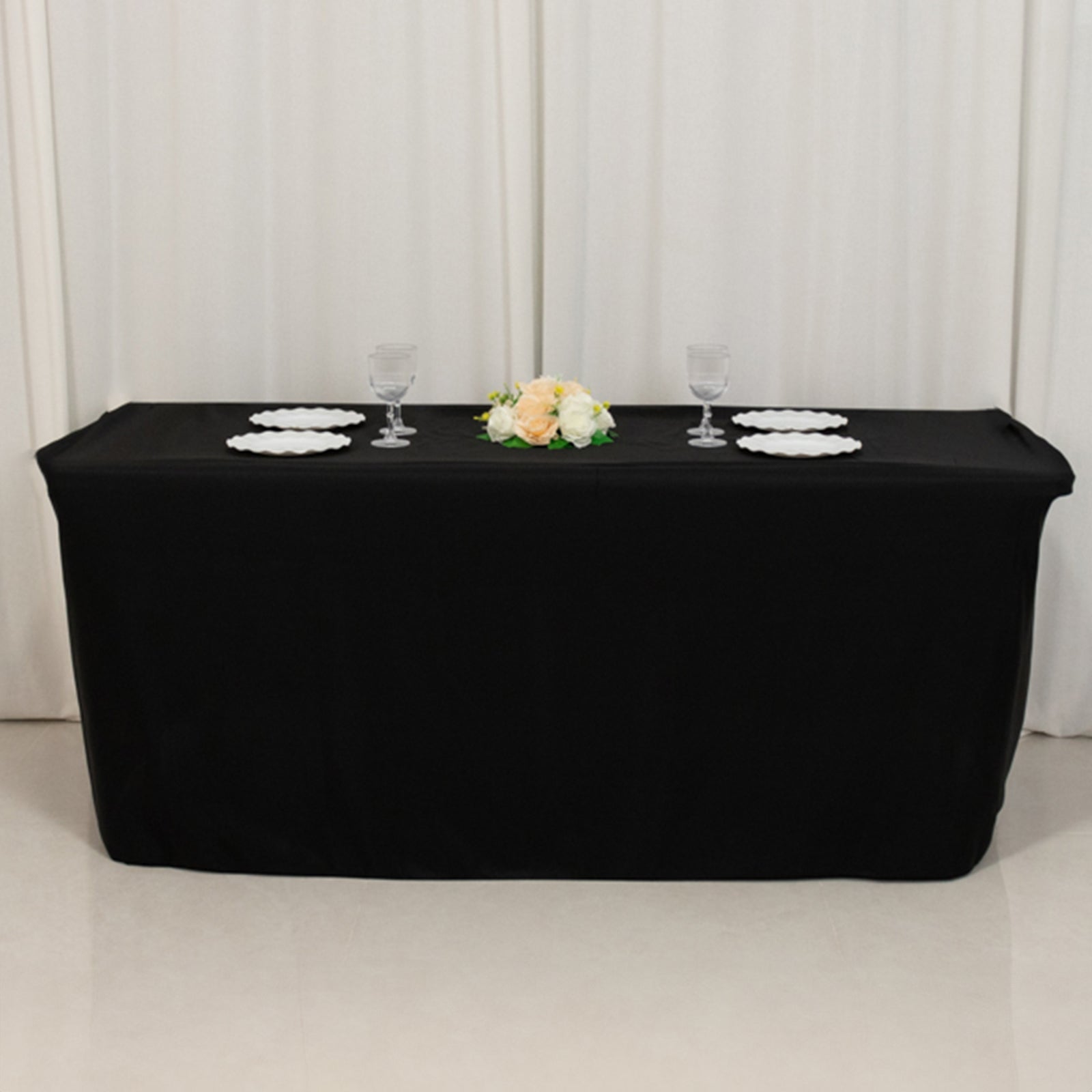 Fitted Polyester 72"x24"x30" Rectangle Tablecloth Black - Perfect Fit for Special Size Tables - Bell Racket Store
