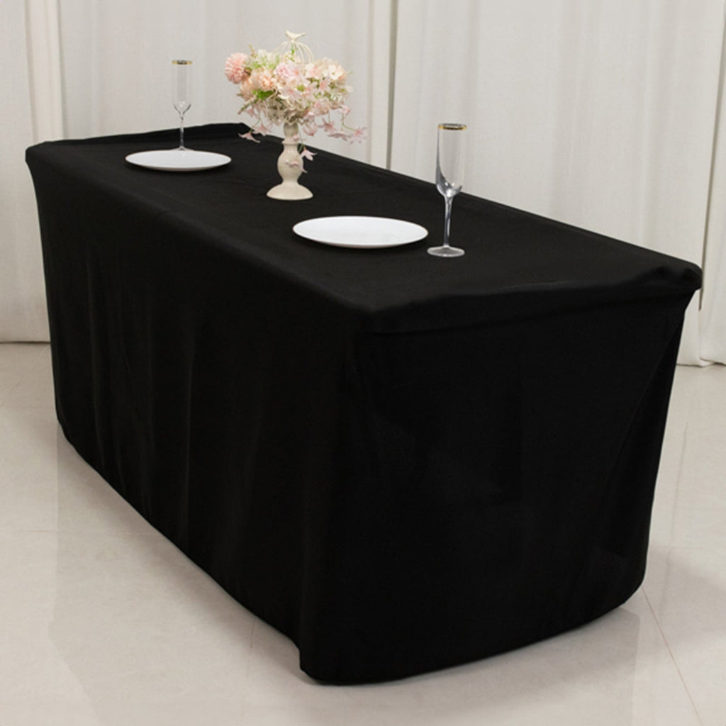 Fitted Polyester 72"x24"x30" Rectangle Tablecloth Black - Perfect Fit for Special Size Tables - Bell Racket Store