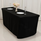 Fitted Polyester 72"x24"x30" Rectangle Tablecloth Black - Perfect Fit for Special Size Tables - Bell Racket Store