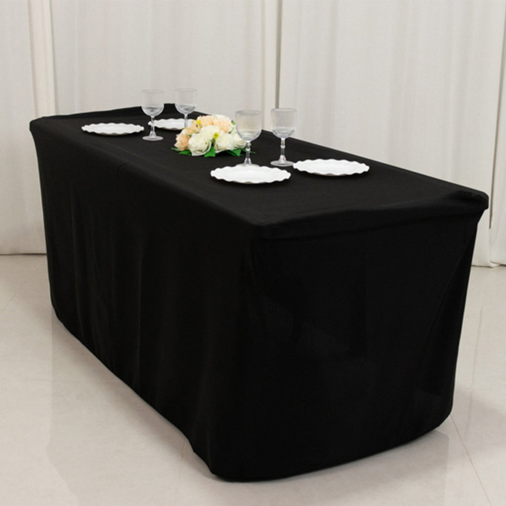 Fitted Polyester 72"x24"x30" Rectangle Tablecloth Black - Perfect Fit for Special Size Tables - Bell Racket Store