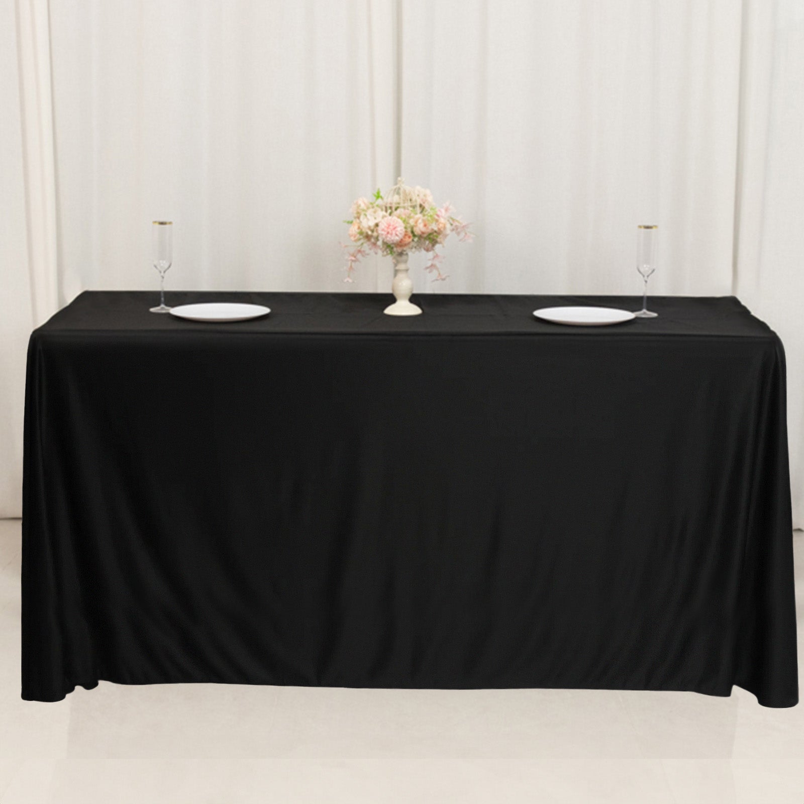 Fitted Polyester 72"x24"x42" Rectangle Tablecloth Black - Secure Fit for Elevated Tables - Bell Racket Store